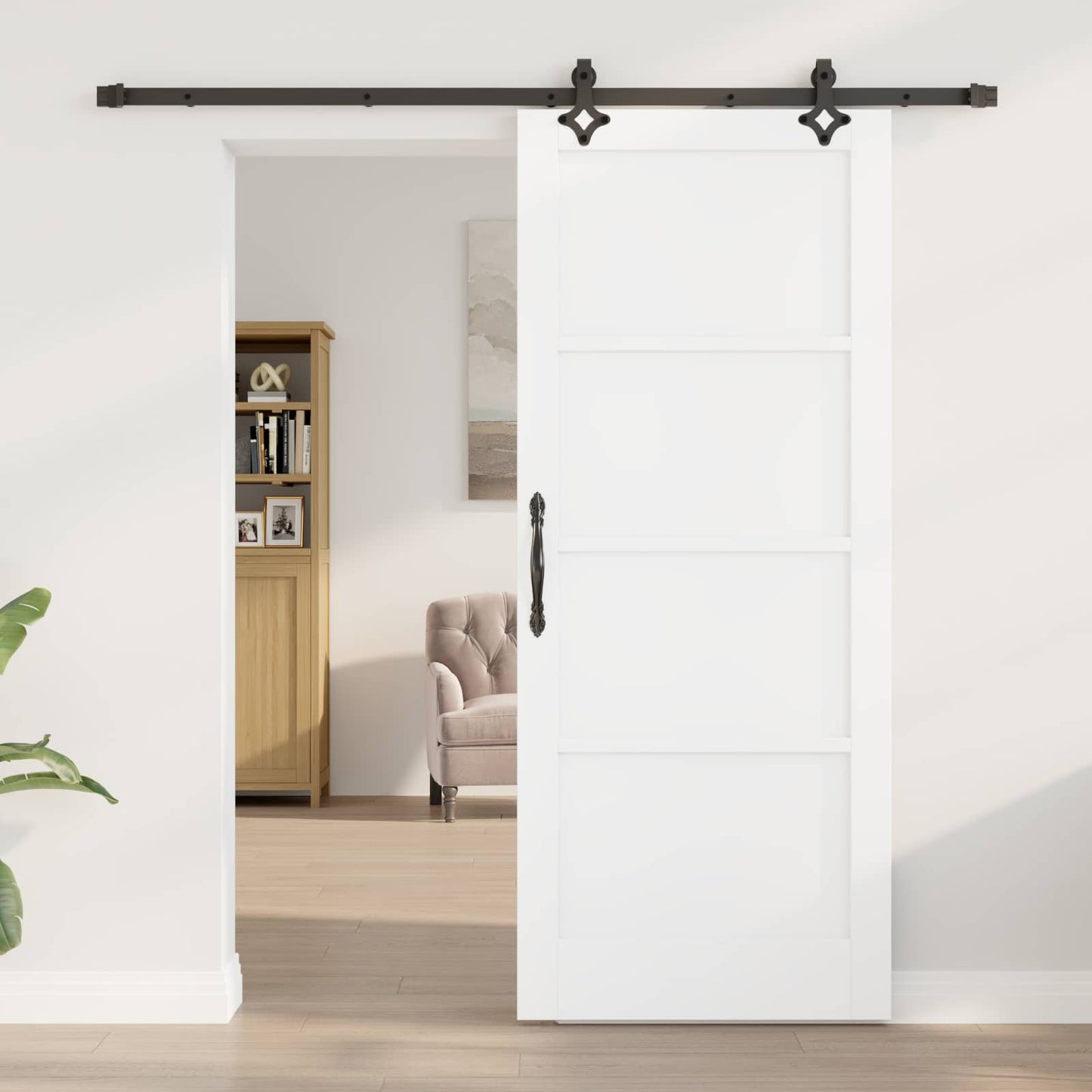 vidaXL Συρόμενη Πόρτα Λευκό και Μαύρο 83 x 202 εκ. Μασίφ Ξύλο Πεύκου