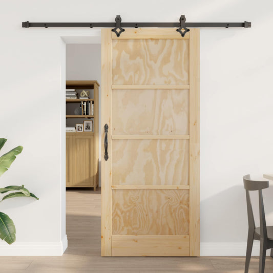 vidaXL Συρόμενη Πόρτα Φυσικό και Μαύρο 86 x 198,5 cm Μασίφ Ξύλο Πεύκου