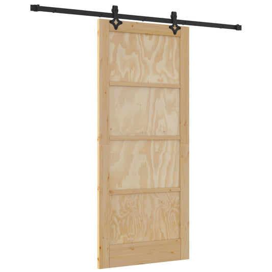 vidaXL Συρόμενη Πόρτα Φυσικό και Μαύρο 86 x 198,5 cm Μασίφ Ξύλο Πεύκου