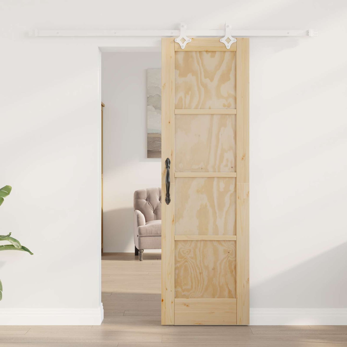 vidaXL Συρόμενη Πόρτα Φυσικό και Λευκό 61 x 198,5 εκ.