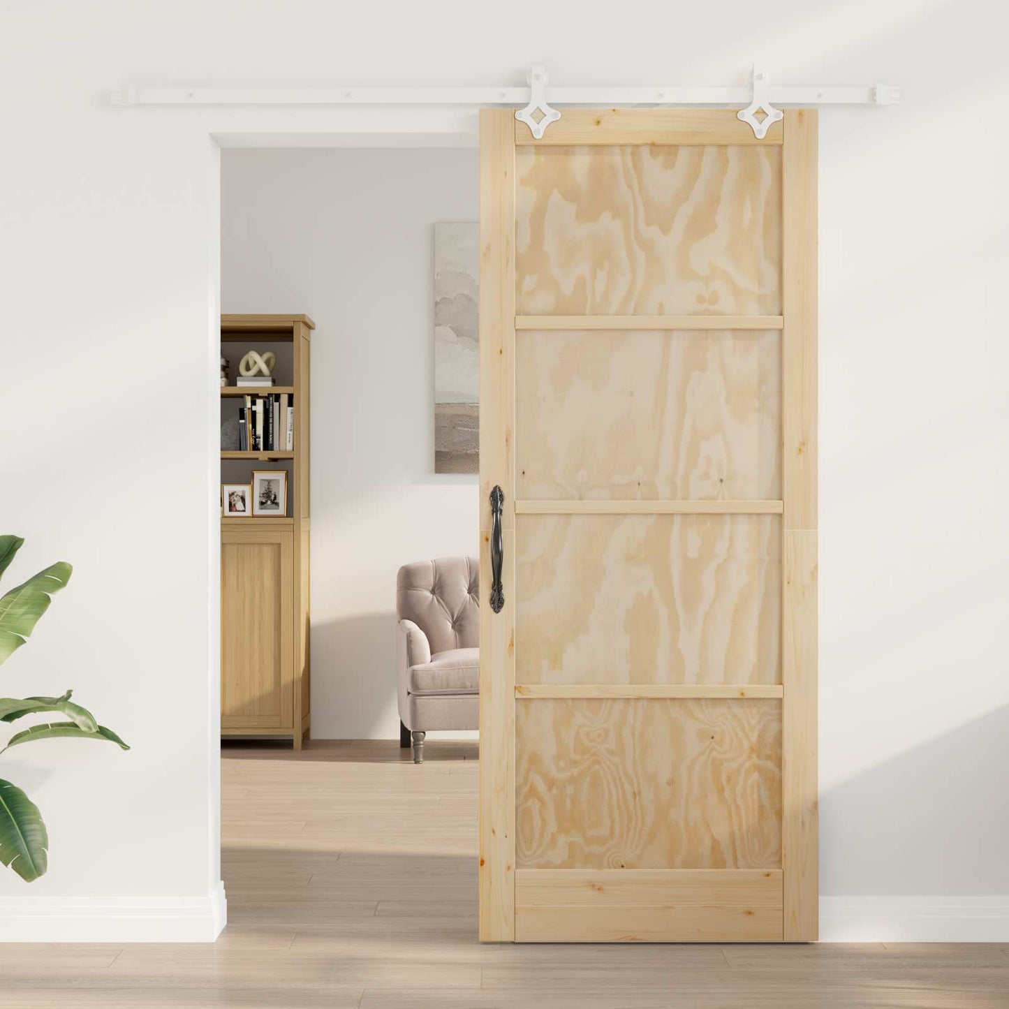 vidaXL Συρόμενη Πόρτα Φυσικό και Λευκό 86 x 211 cm Μασίφ Ξύλο Πεύκου