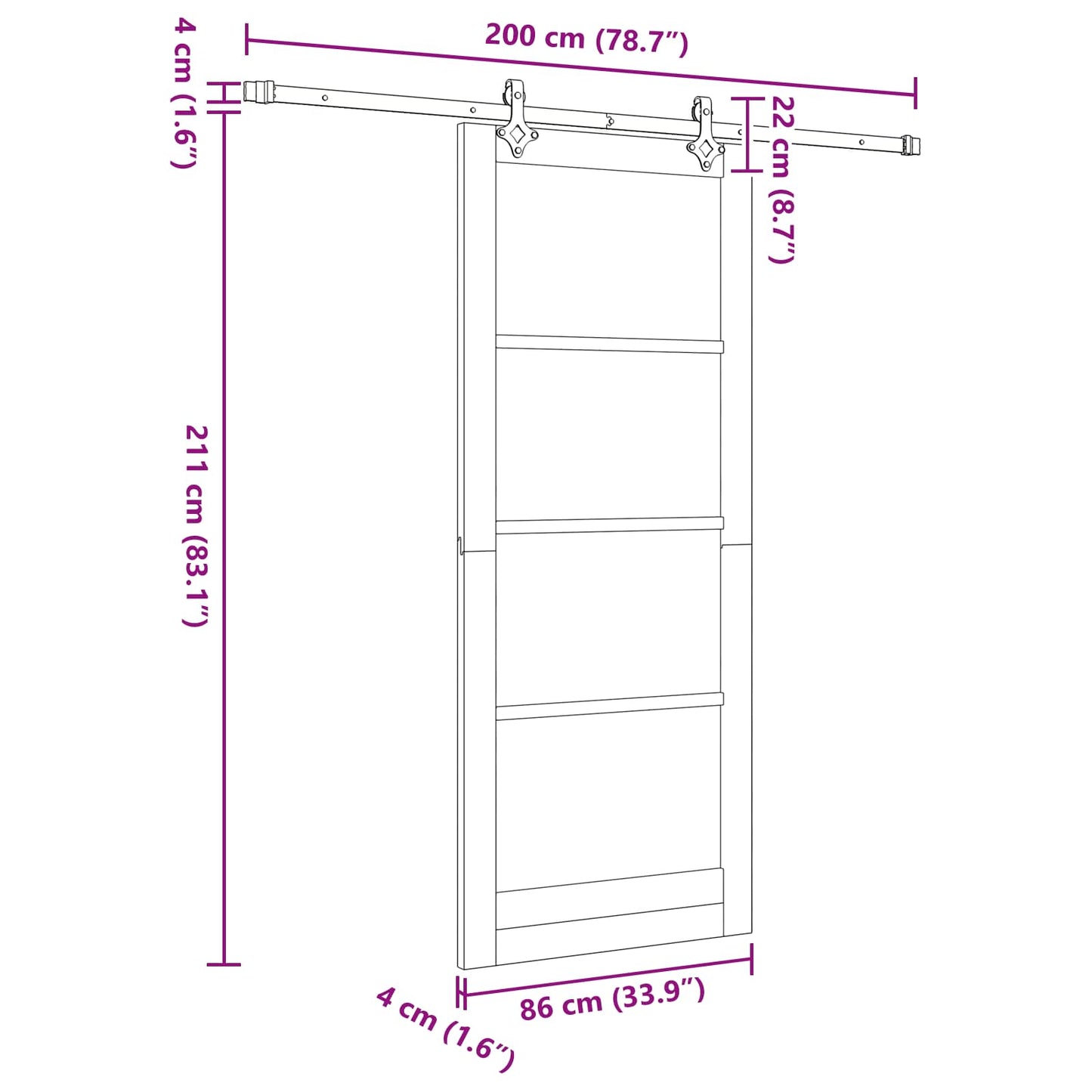 vidaXL Συρόμενη Πόρτα Φυσικό και Λευκό 86 x 211 cm Μασίφ Ξύλο Πεύκου