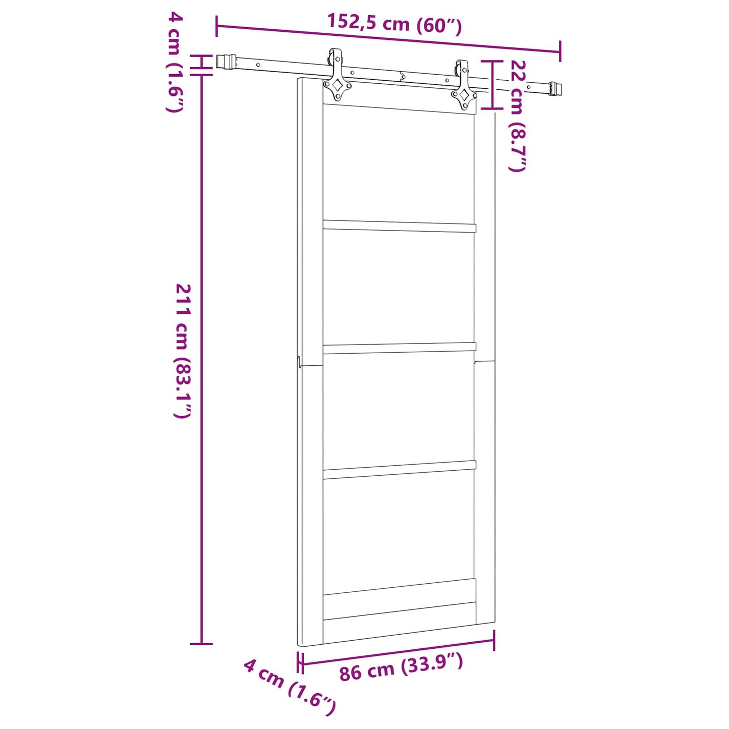 vidaXL Συρόμενη Πόρτα ORKDAL 86 x 211 cm Μασίφ Ξύλο Πεύκου Φυσικό
