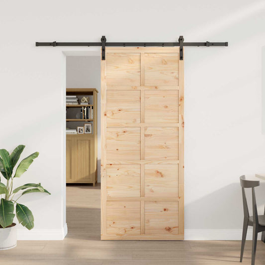 vidaXL Συρόμενη Πόρτα Φυσικό 80 x 208 εκ. Μασίφ Ξύλο Πεύκου