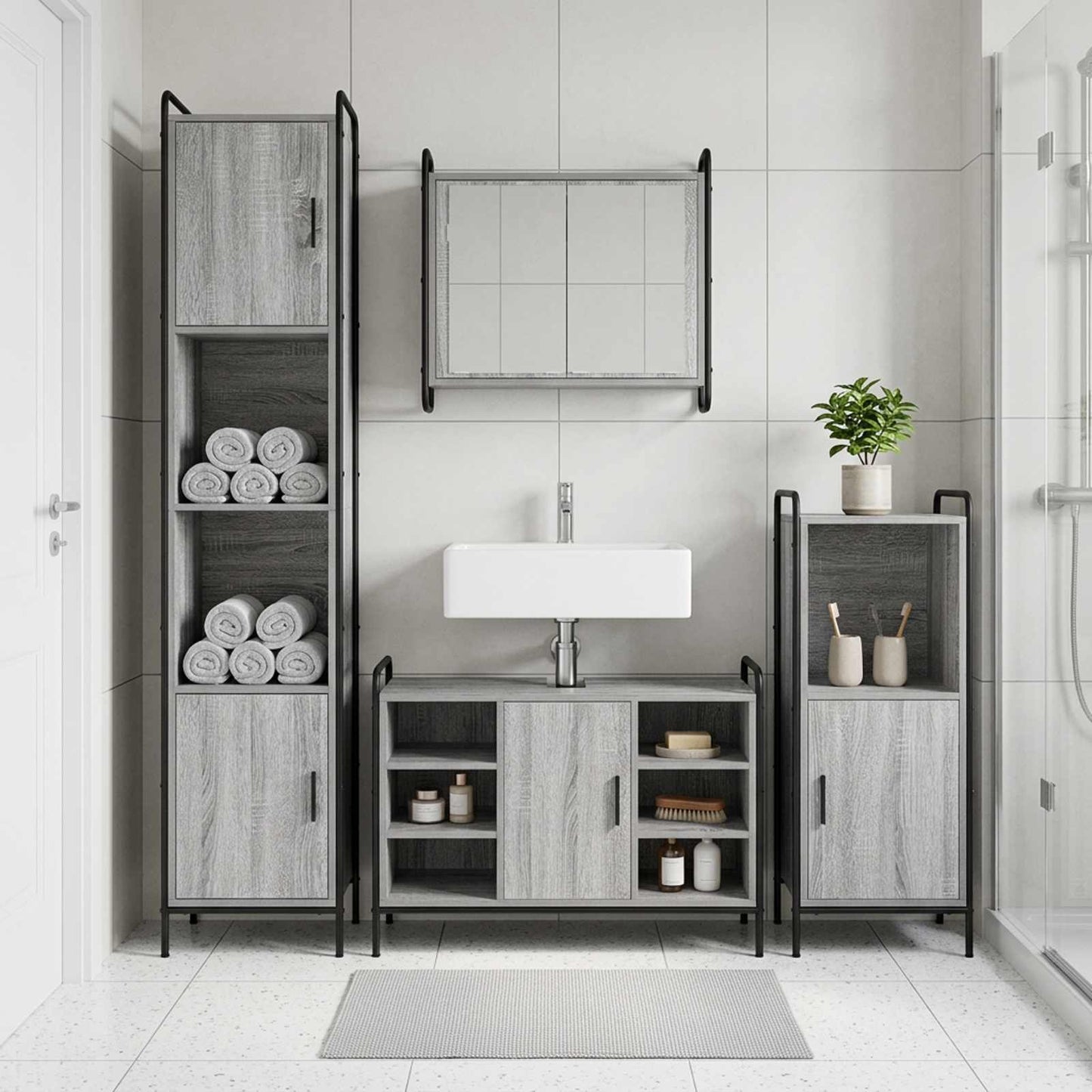 vidaXL Σετ Ντουλαπιών Μπάνιου 2 τμχ. Γκρι Sonoma 65,5 x 34 x 61 εκ.