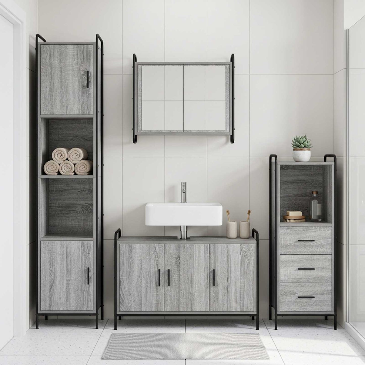 vidaXL Σετ Ντουλαπιών Μπάνιου 4 τμχ. Γκρι Sonoma 40 x 36 x 181 εκ
