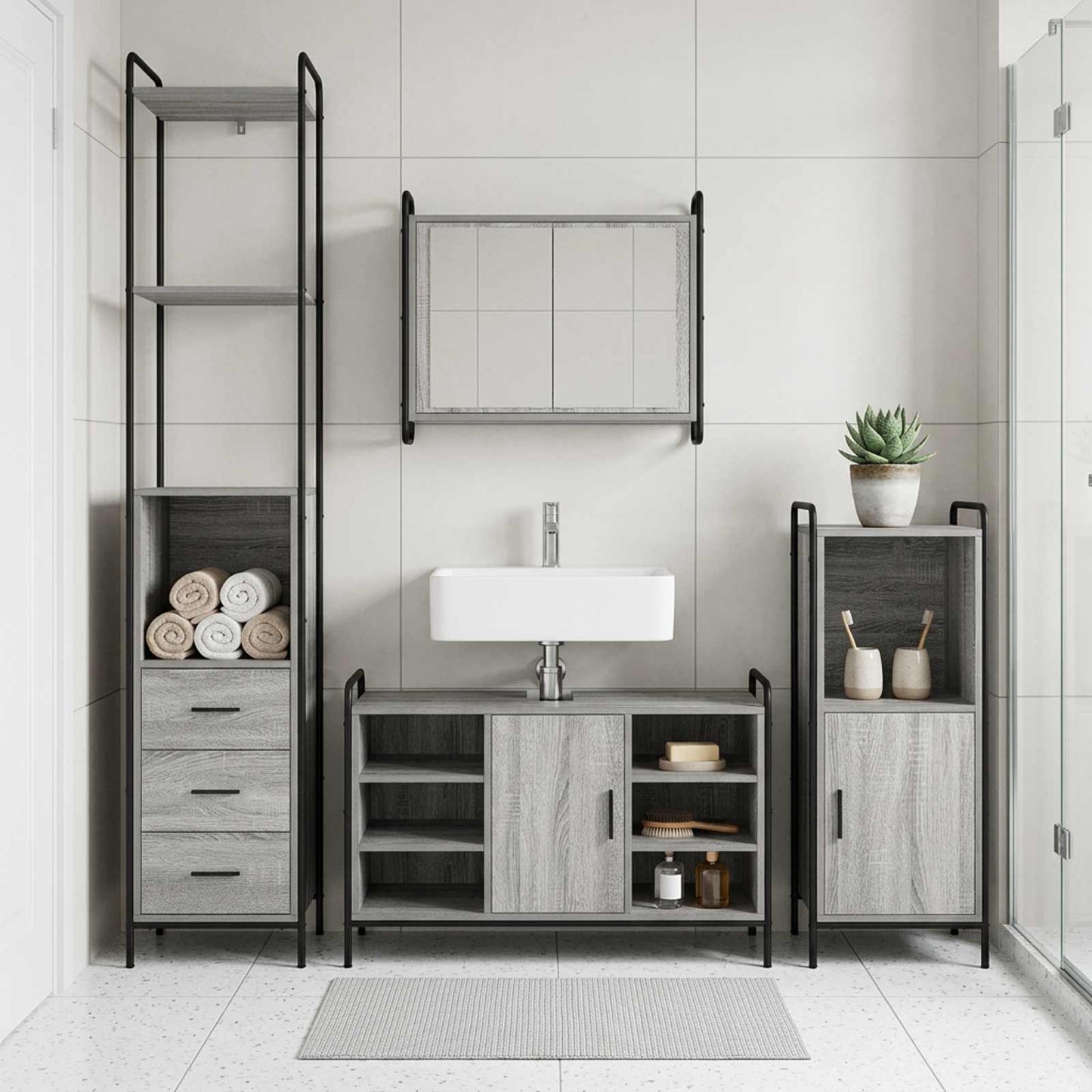 vidaXL Σετ Ντουλαπιών Μπάνιου 4 τεμ. Γκρι Sonoma 40 x 36 x 200,5 εκ