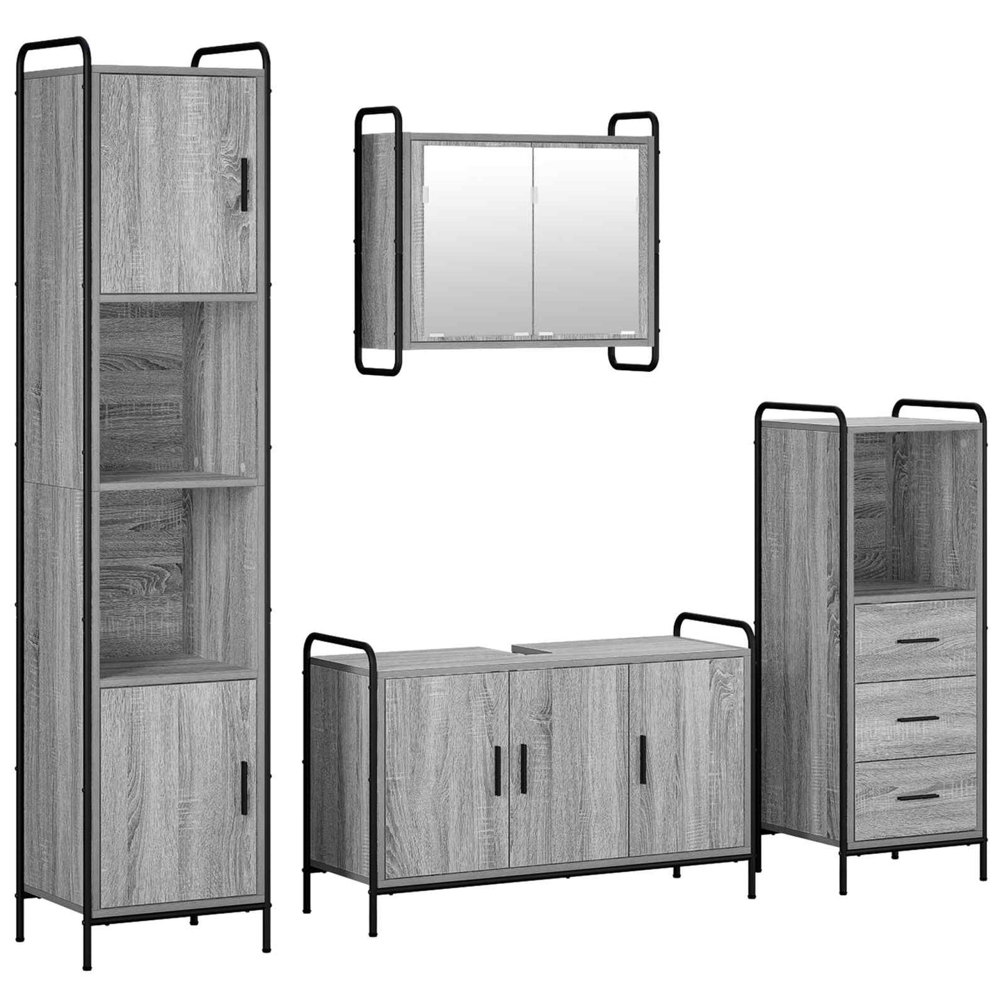 vidaXL Σετ Ντουλαπιών Μπάνιου 4 τμχ. Γκρι Sonoma 40 x 36 x 181 εκ