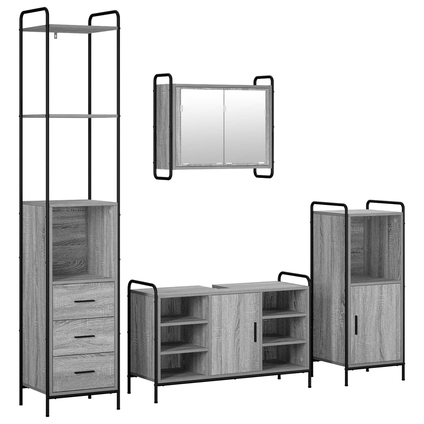 vidaXL Σετ Ντουλαπιών Μπάνιου 4 τεμ. Γκρι Sonoma 40 x 36 x 200,5 εκ