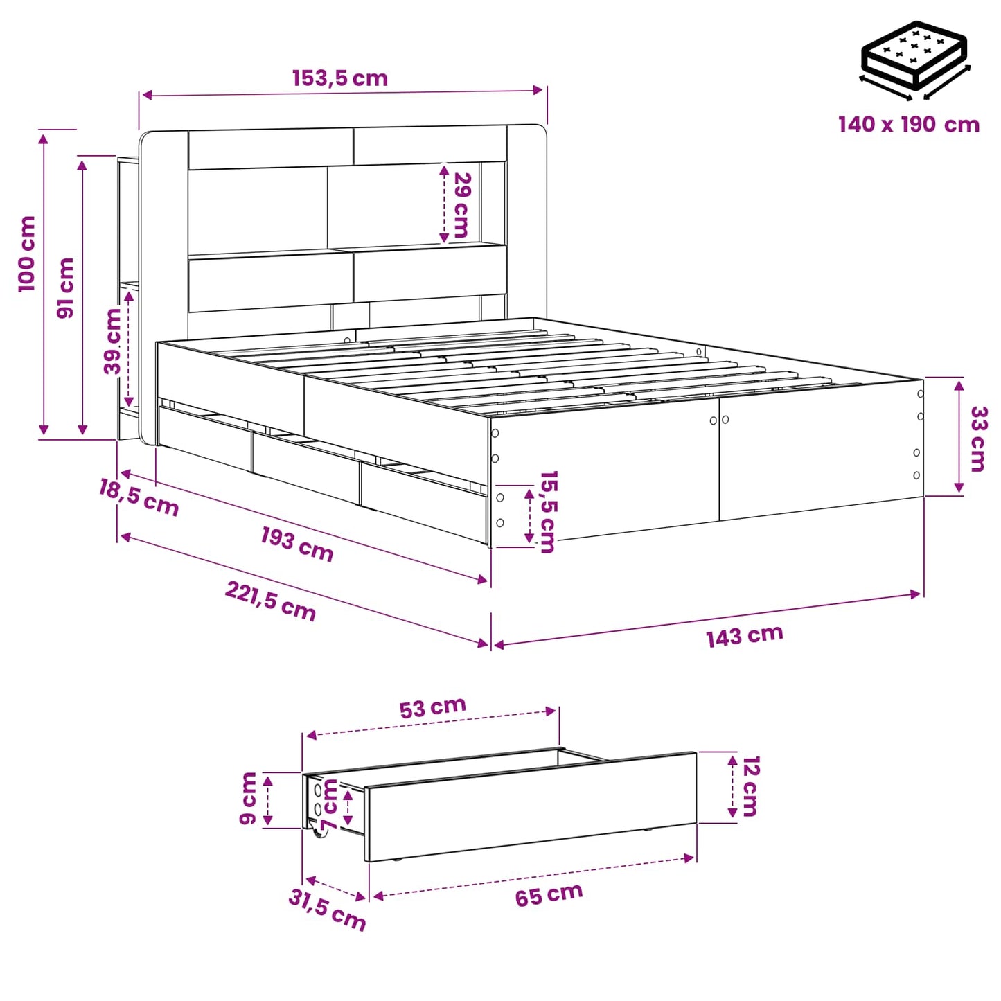 vidaXL Καλάθι με αποθήκη και κεφαλάρι Artisan Δρυς 140 x 190 cm
