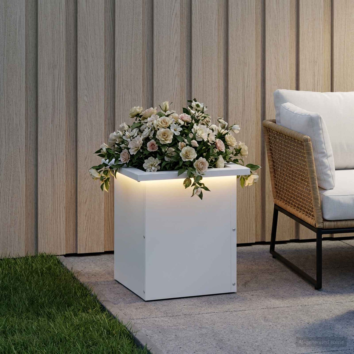 vidaXL Ζαρντινιέρα κήπου με LED Λευκό 30 x 30 x 30 cm Ατσάλι
