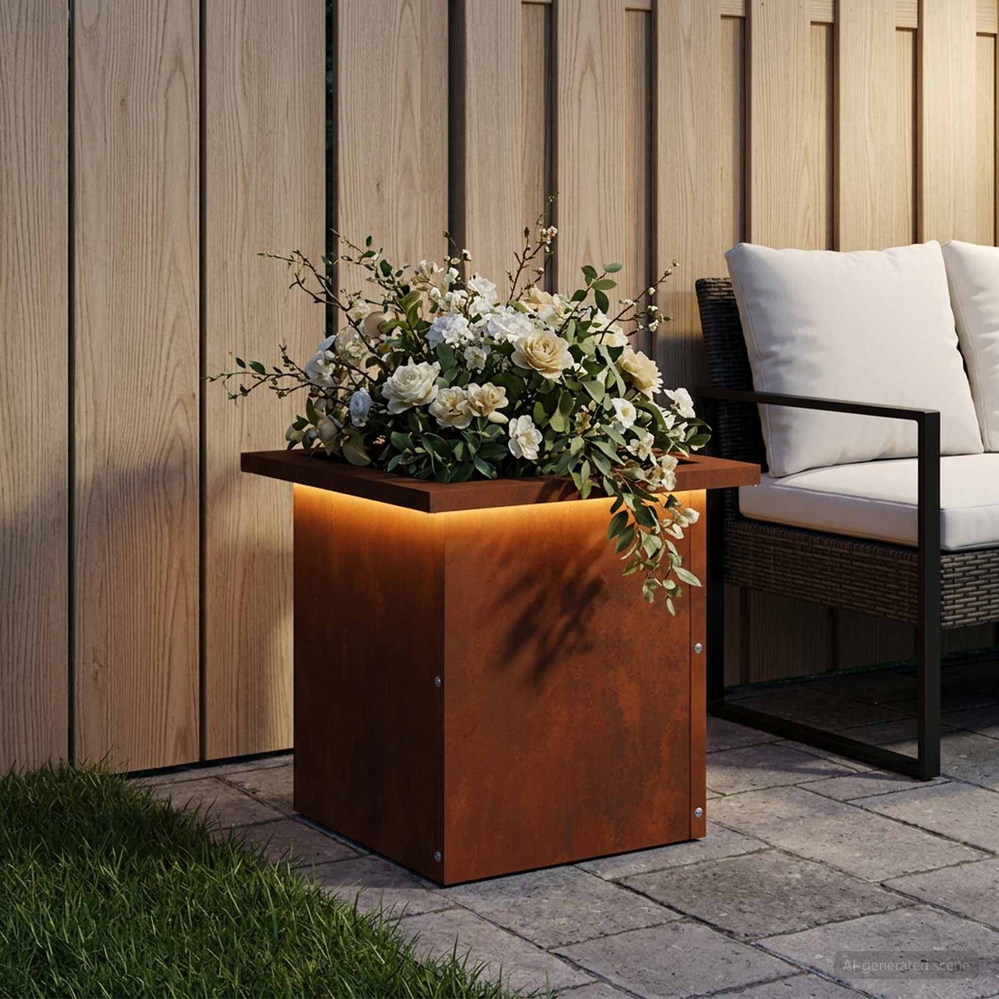 vidaXL Ζαρντινιέρα κήπου με LED Σκ rusty 30 x 30 x 30 cm