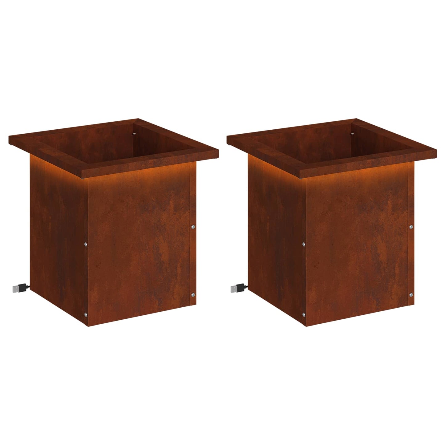 vidaXL Ζαρντινιέρα κήπου με LED 2 τμχ. Σκ rusty 30 x 30 x 30 cm
