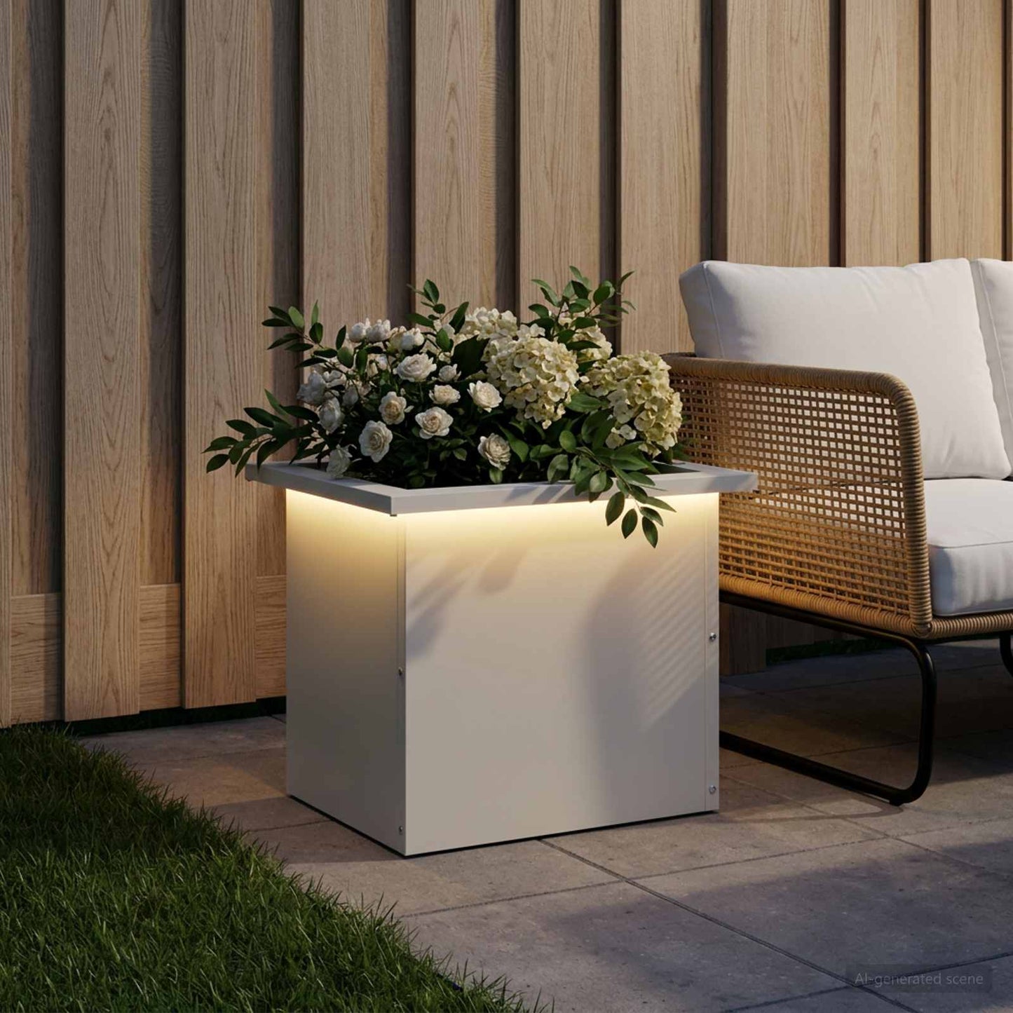 vidaXL Ζαρντινιέρα κήπου με LED Λευκό 30 × 40 × 30 εκ Ατσάλι