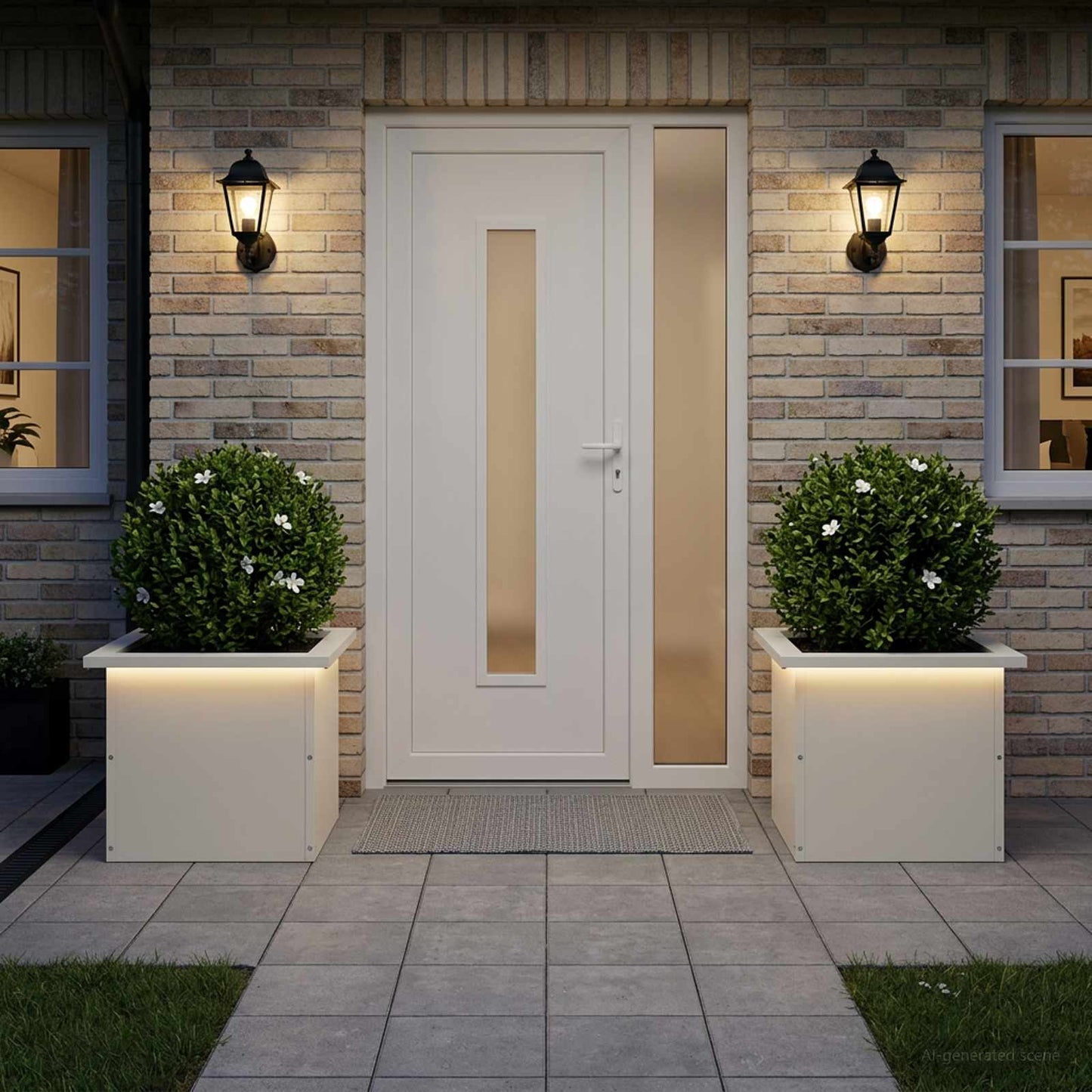vidaXL Ζαρντινιέρα κήπου με LED 2 τμχ. Λευκό 30 × 40 × 30 εκ Ατσάλι