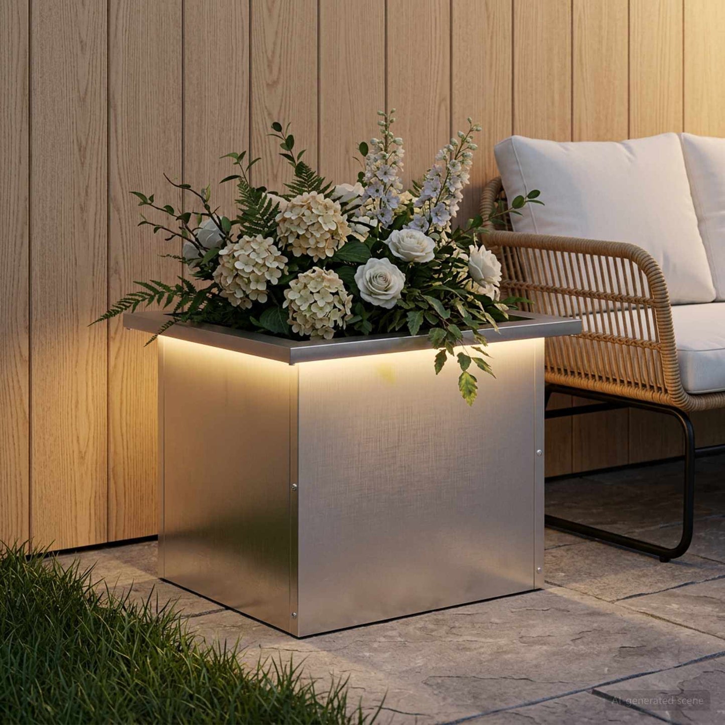 vidaXL Ζαρντινιέρα κήπου με LED Ασημί 30 × 40 × 30 εκ
