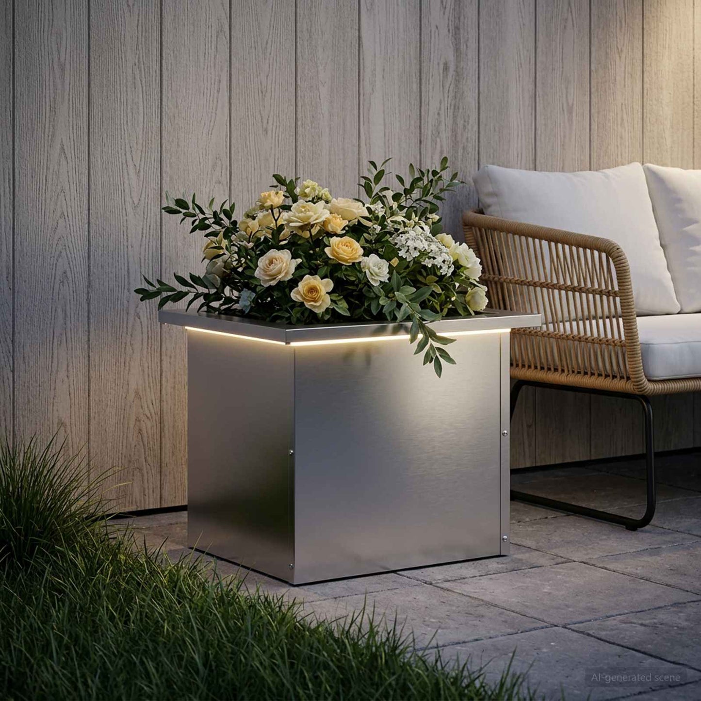 vidaXL Ζαρντινιέρα κήπου με LED Ασημί 30 × 40 × 30 εκ.
