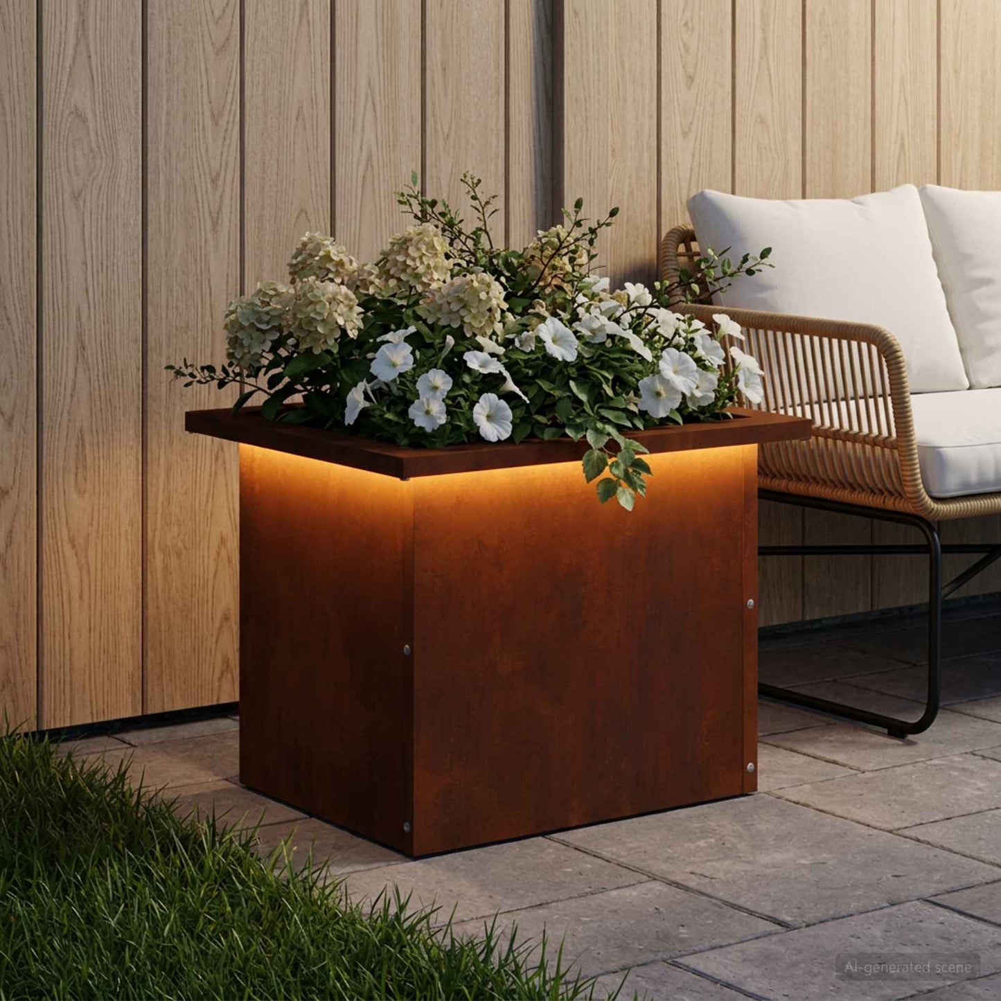 vidaXL Ζαρντινιέρα κήπου με LED Σκ rusty 30 x 40 x 30 εκ.