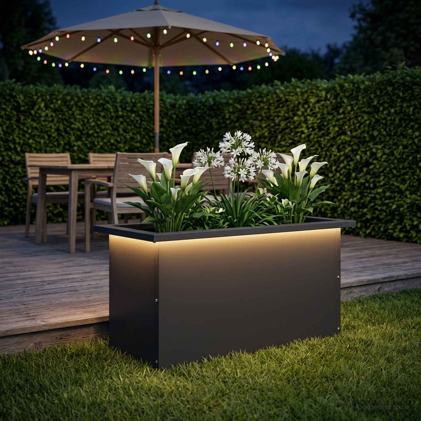 vidaXL Ζαρντινιέρα κήπου με LED Μαύρο 30 × 60 × 30 εκ Ατσάλι