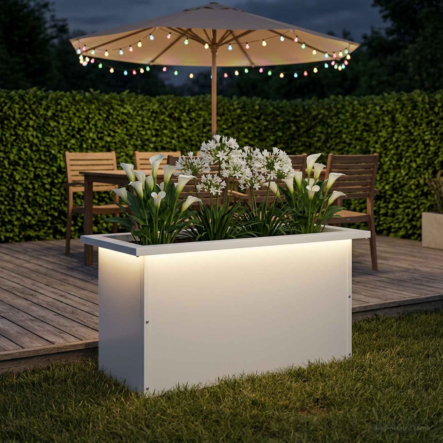 vidaXL Ζαρντινιέρα κήπου με LED Λευκό 30 × 60 × 30 εκ Ατσάλι