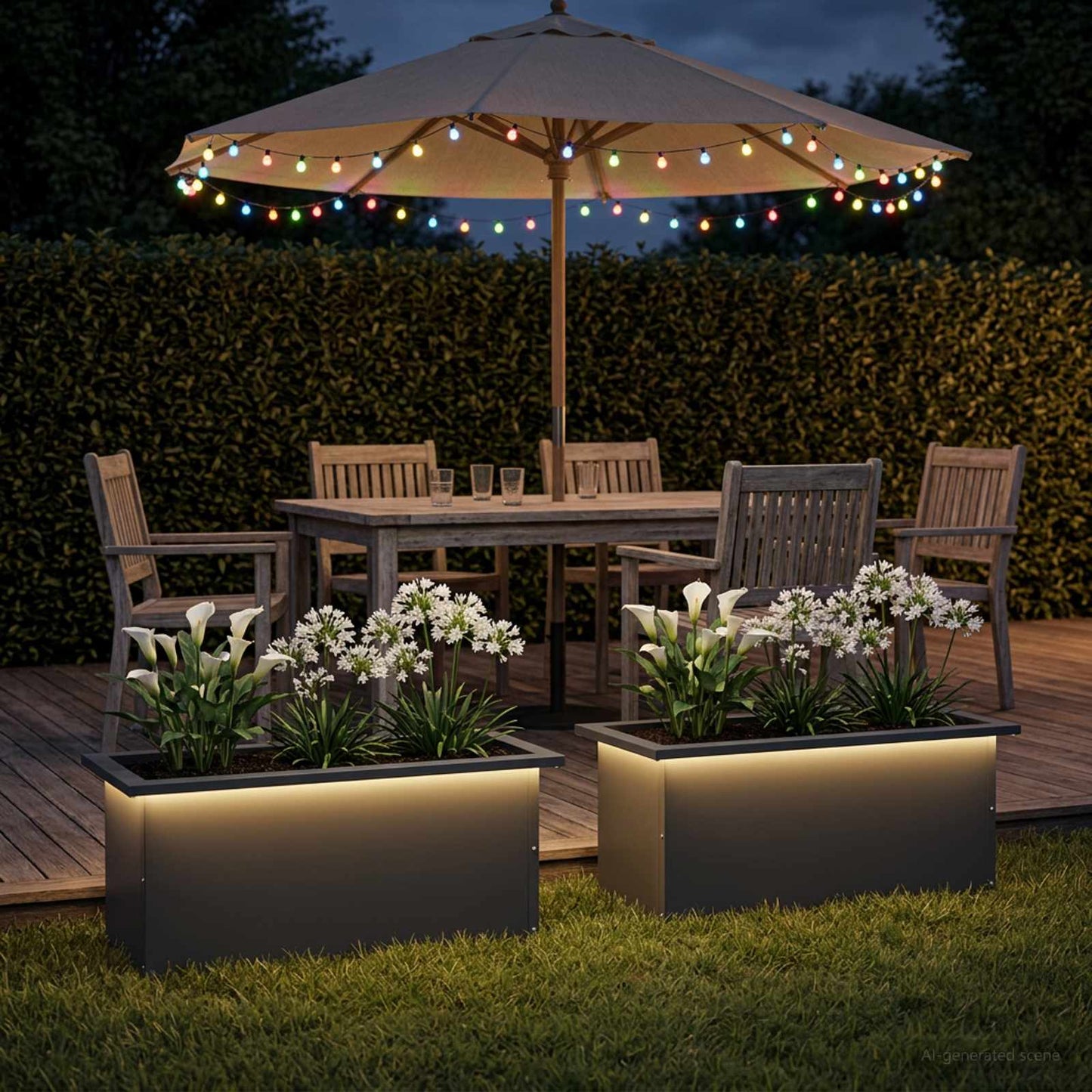 vidaXL Ζαρντινιέρα κήπου με LED 2 τμχ. Ανθρακί 30 × 60 × 30 εκ Ατσάλι