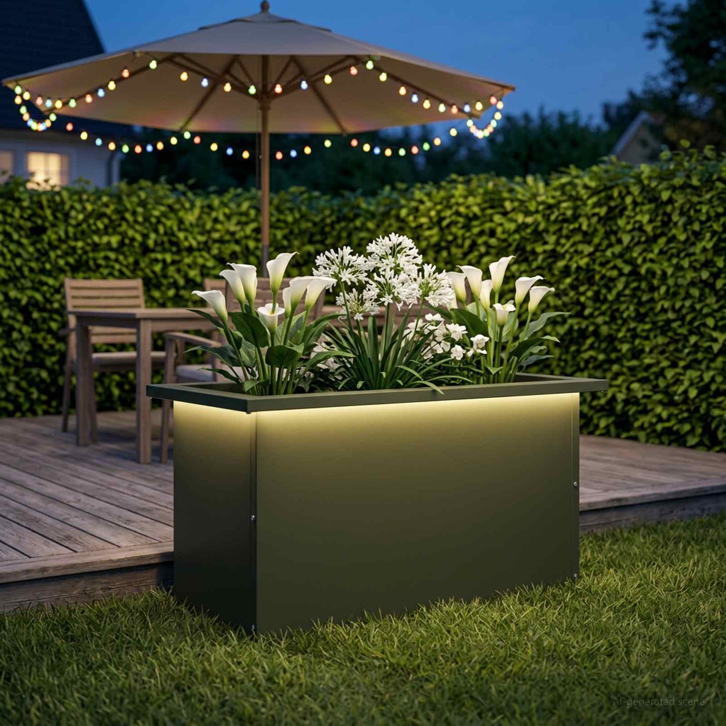 vidaXL Ζαρντινιέρα κήπου με LED Λαδί 30 × 60 × 30 εκ Ατσάλι