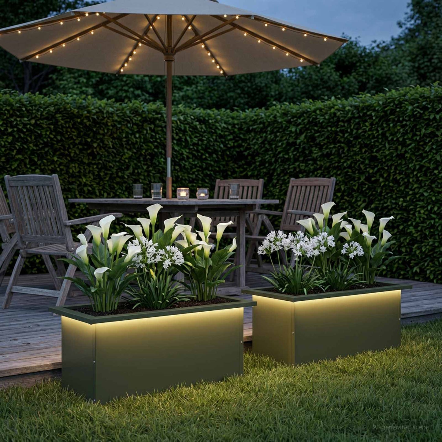 vidaXL Ζαρντινιέρα κήπου με LED 2 τμχ. Λαδί 30 × 60 × 30 εκ Ατσάλι