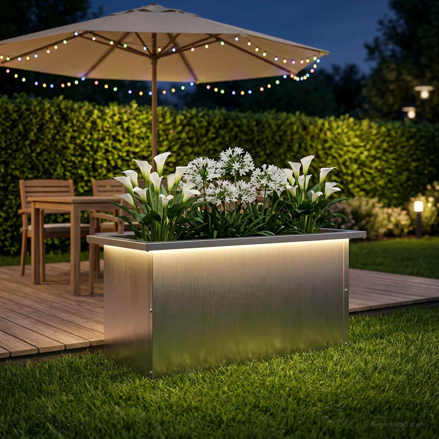 vidaXL Ζαρντινιέρα κήπου με LED Ασημί 30 × 60 × 30 εκ