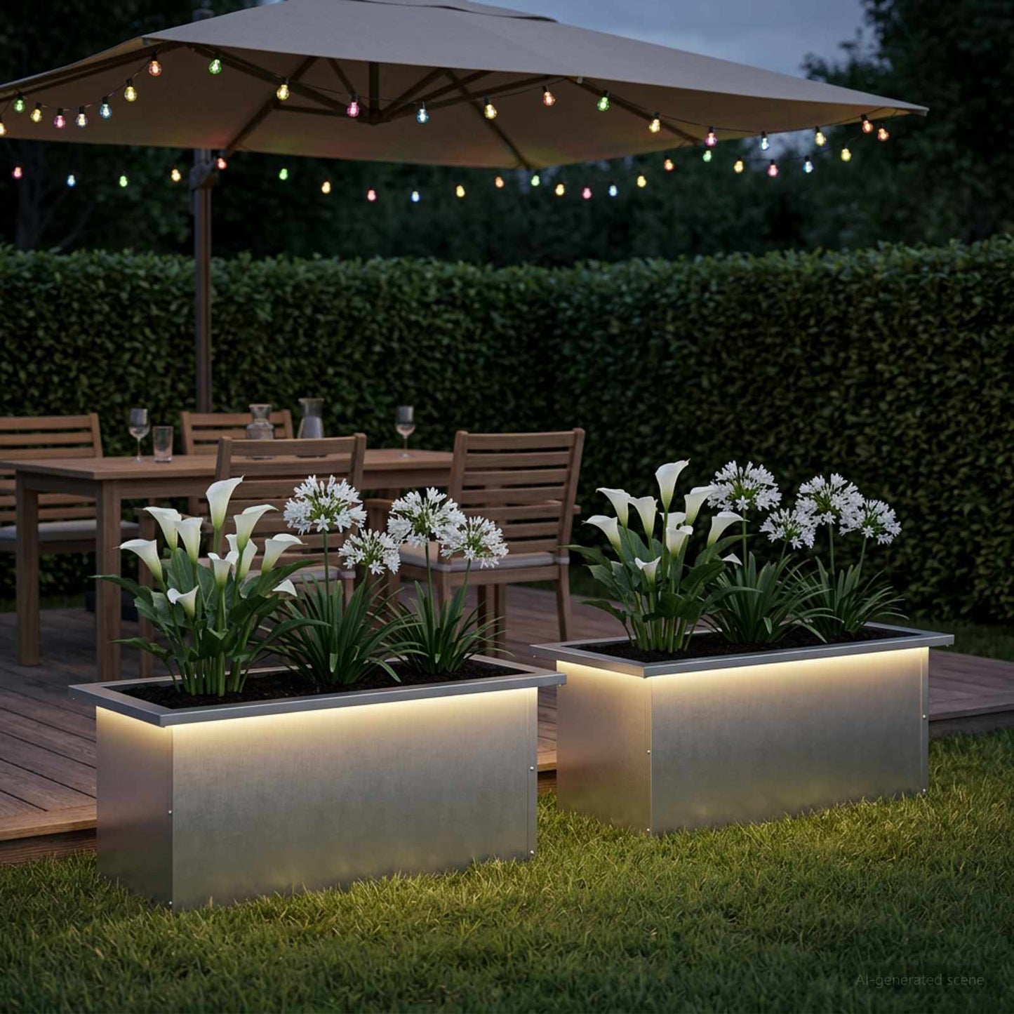 vidaXL Ζαρντινιέρα κήπου με LED 2 τμχ. Ασημί 30 x 60 x 30 εκ.