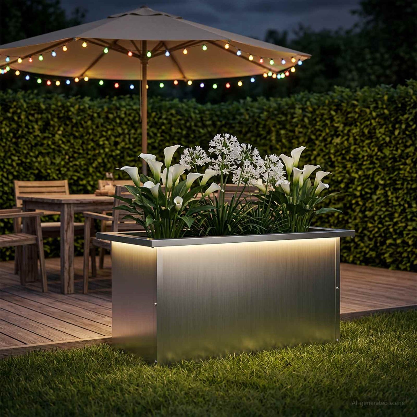 vidaXL Ζαρντινιέρα κήπου με LED Ασημί 30 × 60 × 30 εκ
