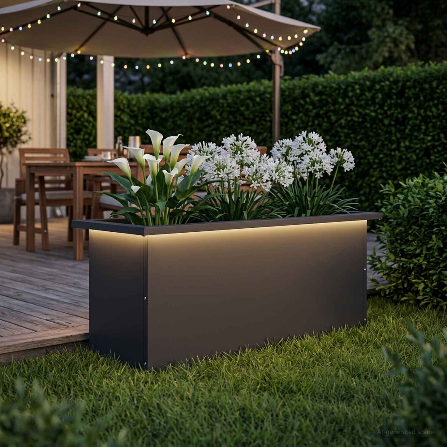 vidaXL Ζαρντινιέρα κήπου με LED Μαύρο 30 x 80 x 30 εκ Ατσάλι