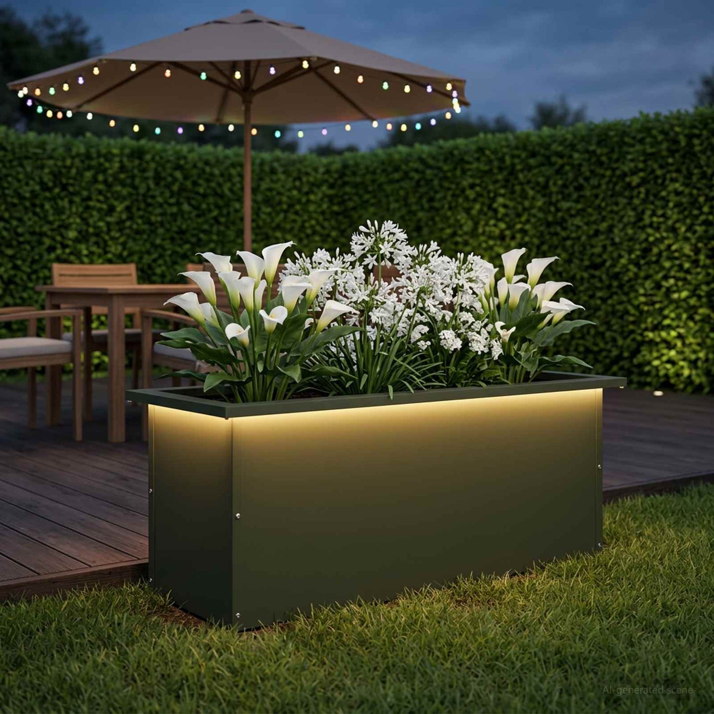 vidaXL Ζαρντινιέρα κήπου με LED Λαδί 30 x 80 x 30 εκ Ατσάλι