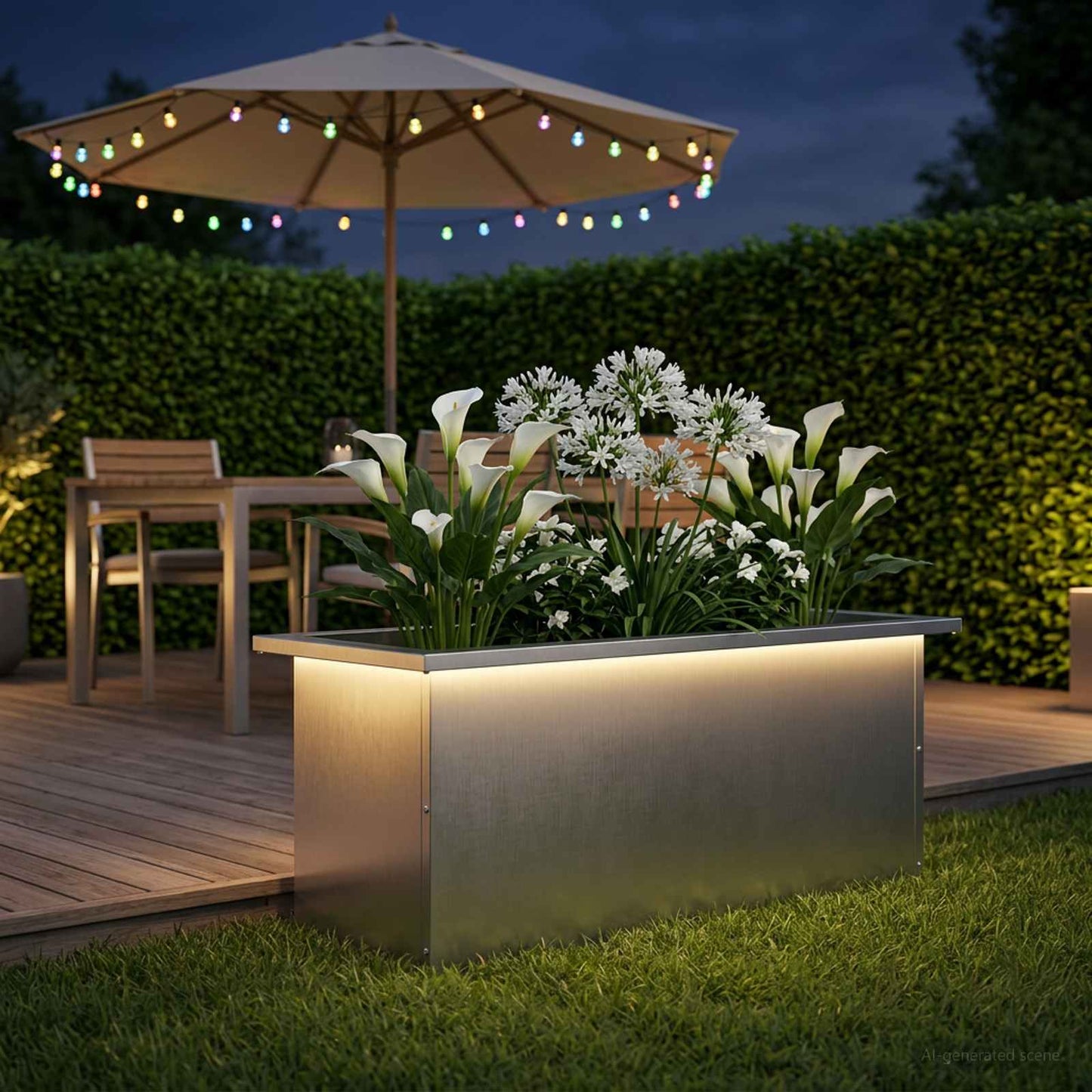 vidaXL Ζαρντινιέρα κήπου με LED Ασημί 30 x 80 x 30 εκ