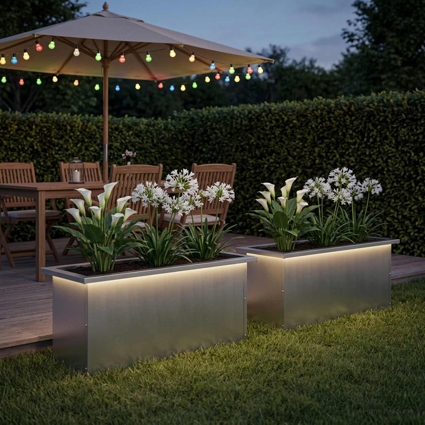 vidaXL Ζαρντινιέρα κήπου με LED 2 τμχ. Ασημί 30 x 80 x 30 εκ