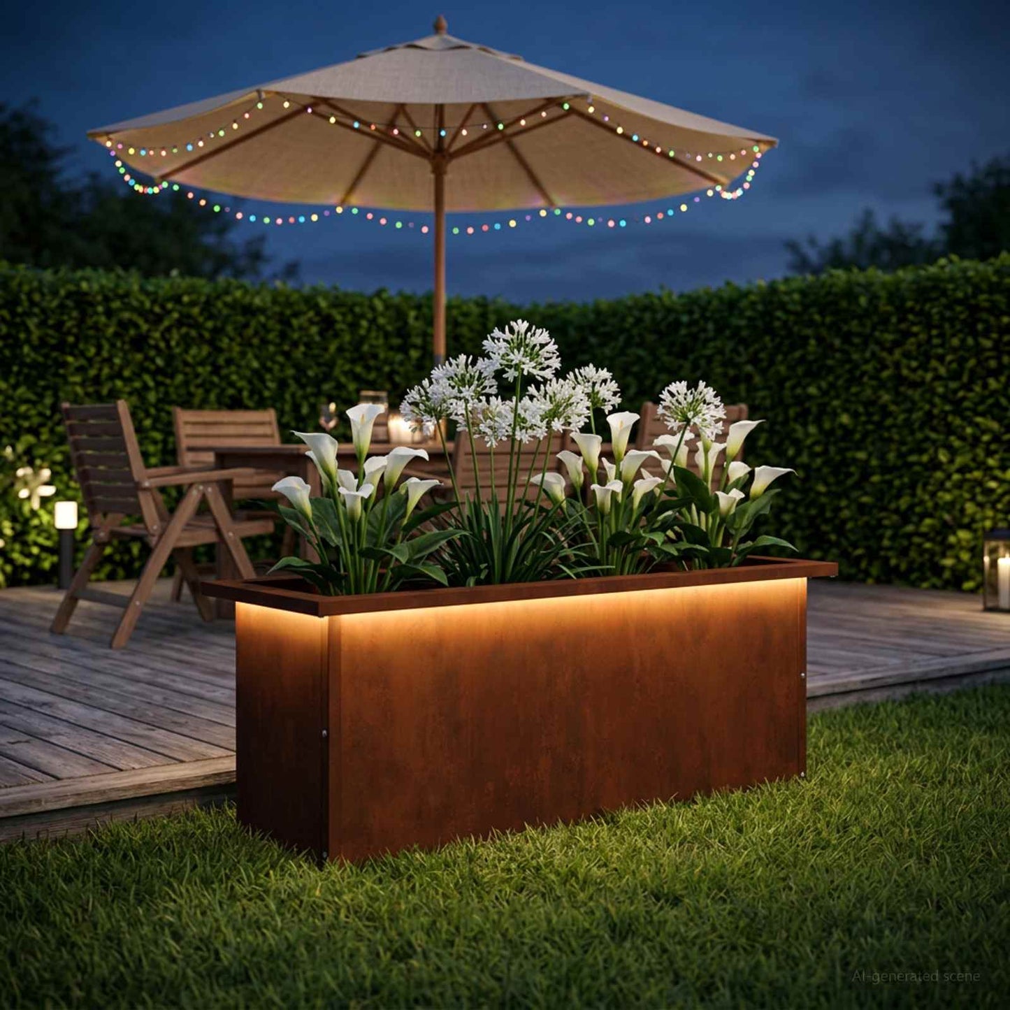 vidaXL Ζαρντινιέρα κήπου με LED Σκ rusty 30 x 80 x 30 εκ