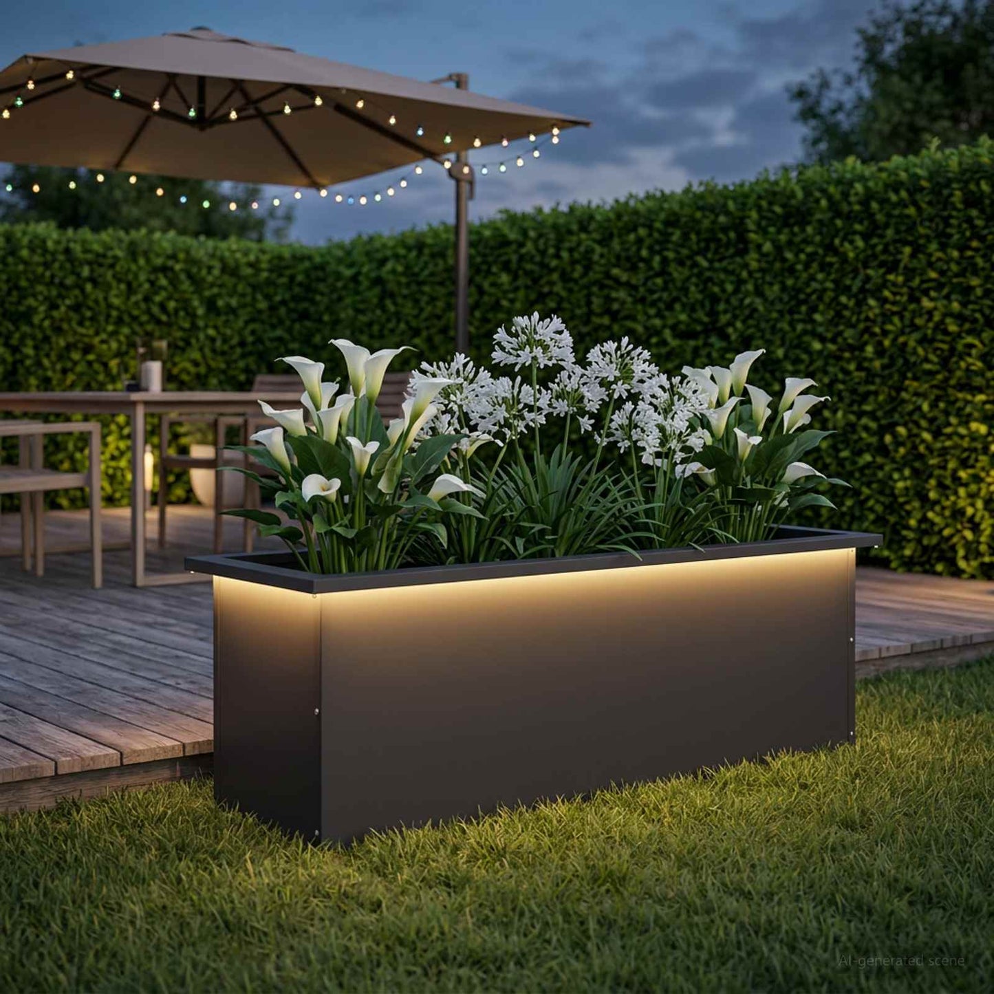 vidaXL Ζαρντινιέρα κήπου με LED Μαύρο 30 × 100 × 30 εκ Ατσάλι