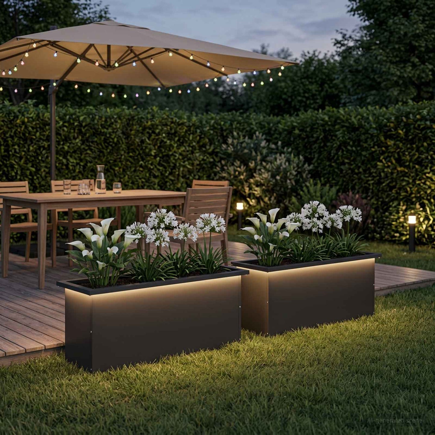 vidaXL Ζαρντινιέρα κήπου με LED 2 τμχ. Μαύρο 30 × 100 × 30 εκ Ατσάλι