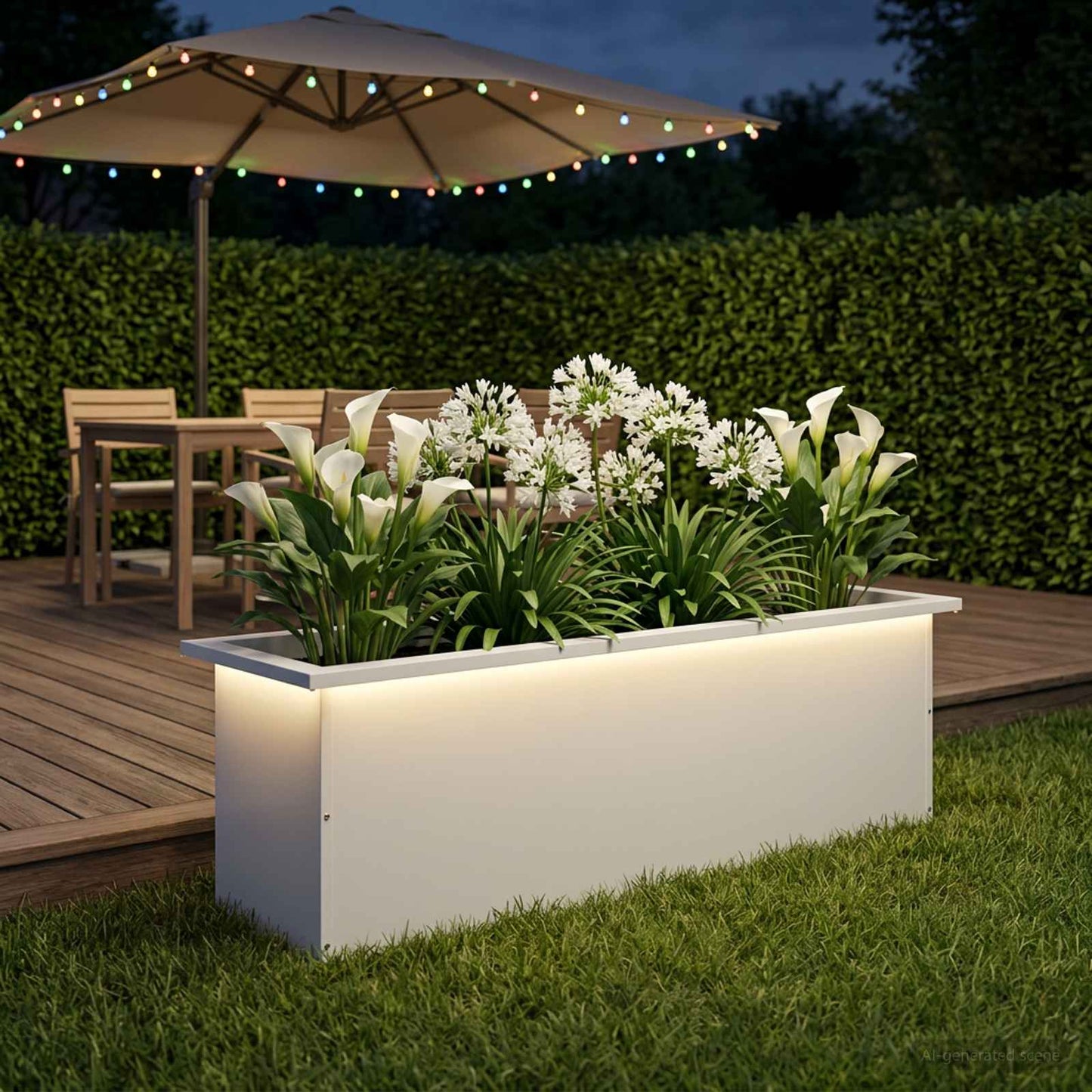 vidaXL Ζαρντινιέρα κήπου με LED Λευκό 30 × 100 × 30 εκ Ατσάλι
