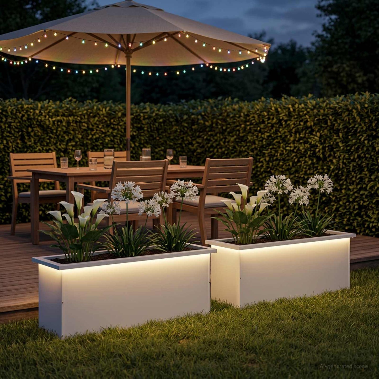 vidaXL Ζαρντινιέρα κήπου με LED 2 τμχ. Λευκό 30 × 100 × 30 εκ Ατσάλι