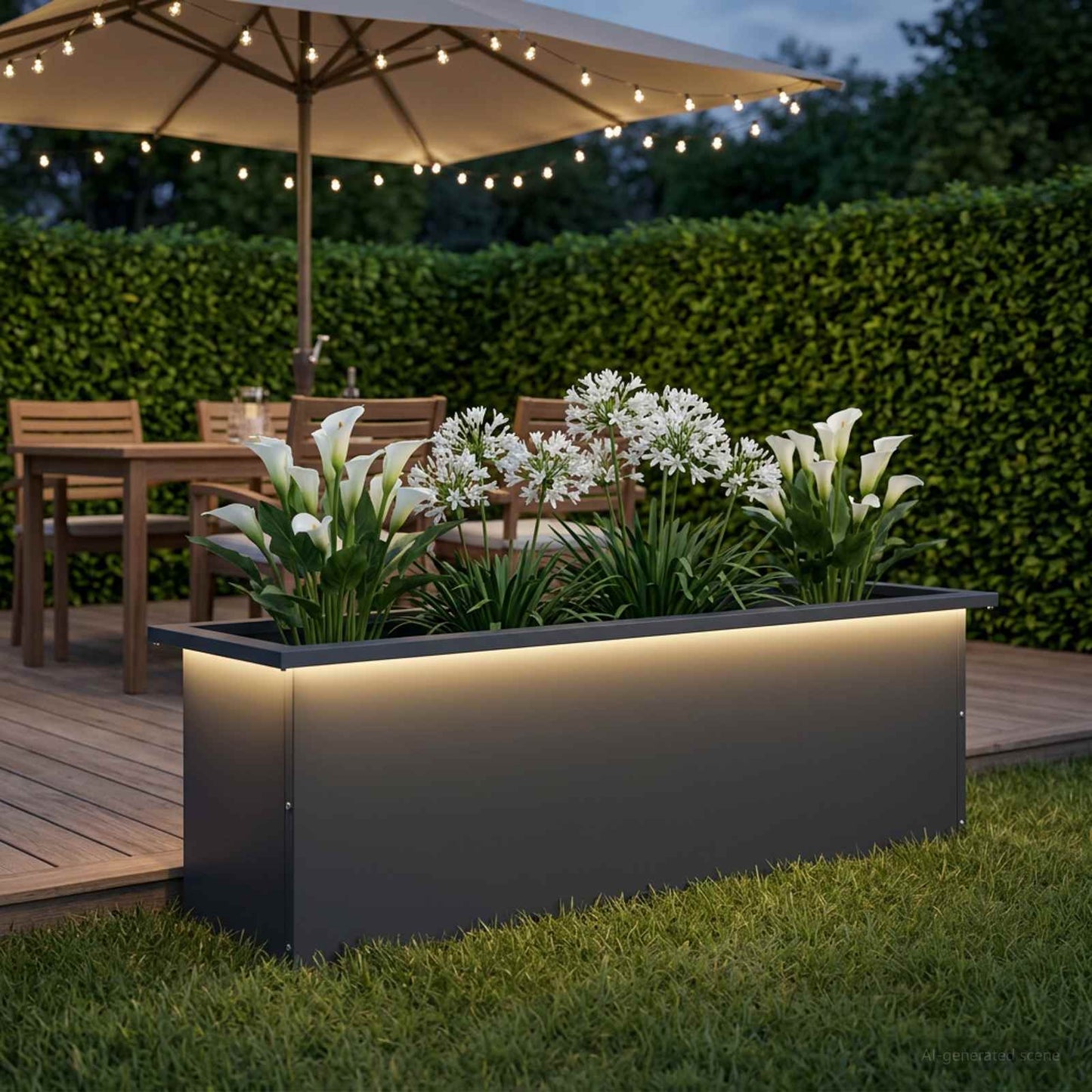 vidaXL Ζαρντινιέρα κήπου με LED Ανθρακί 30 x 100 x 30 εκ Ατσάλι
