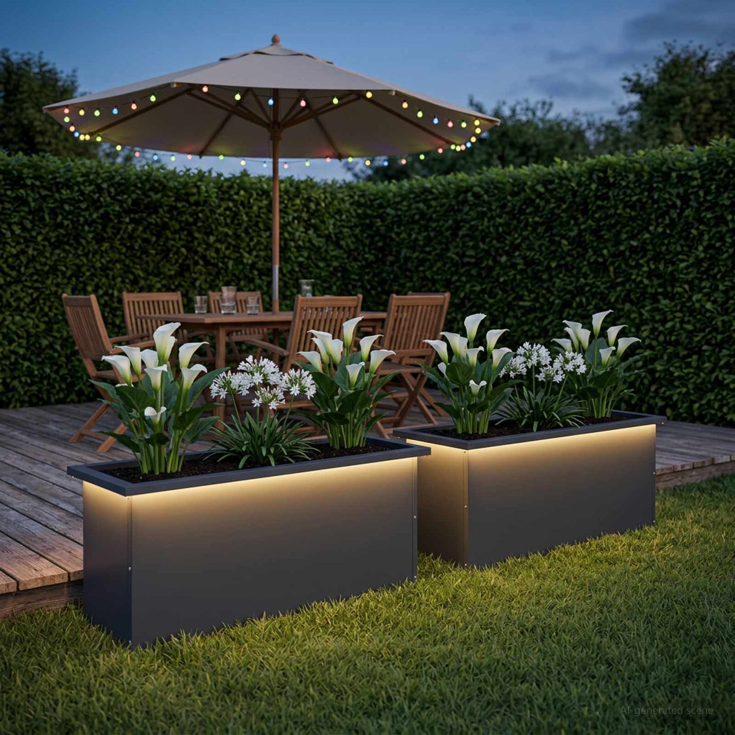 vidaXL Ζαρντινιέρα κήπου με LED 2 τμχ. Ανθρακί 30 × 100 × 30 εκ Ατσάλι