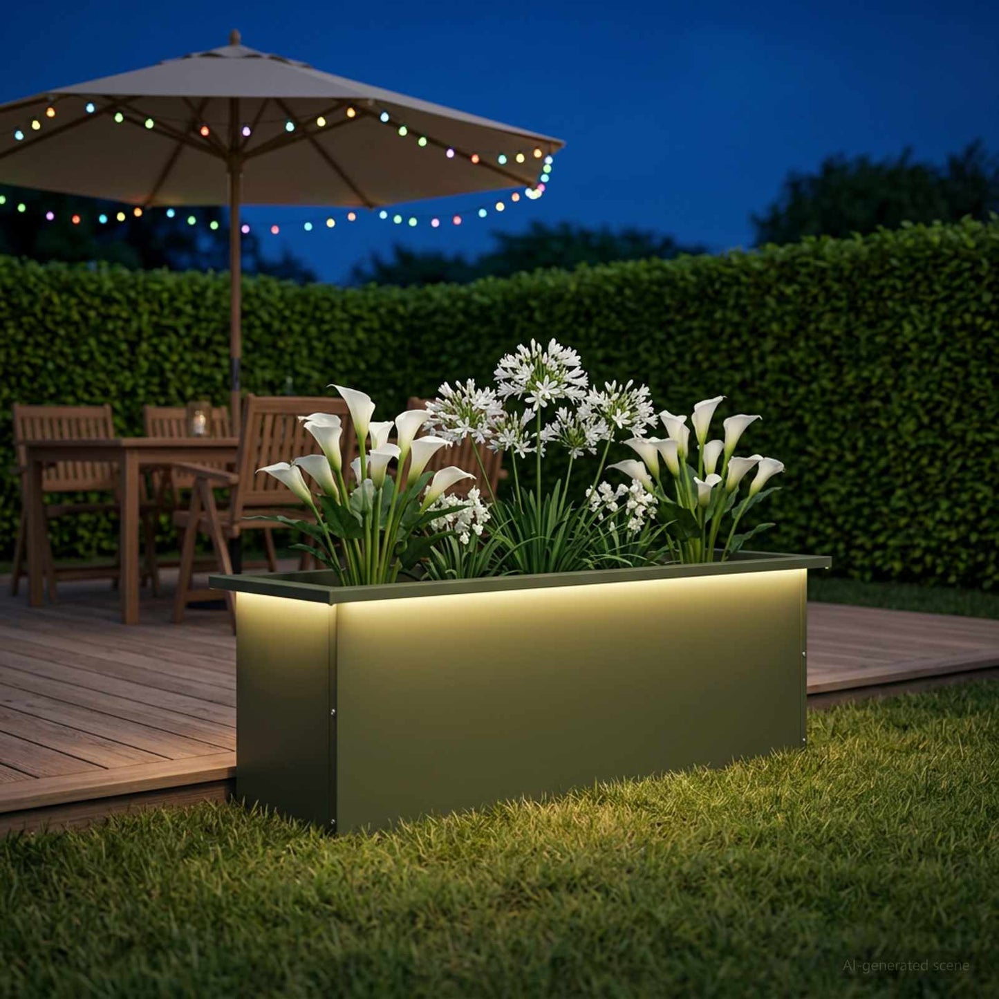 vidaXL Ζαρντινιέρα κήπου με LED Λαδί 30 x 100 x 30 εκ. Ατσάλι