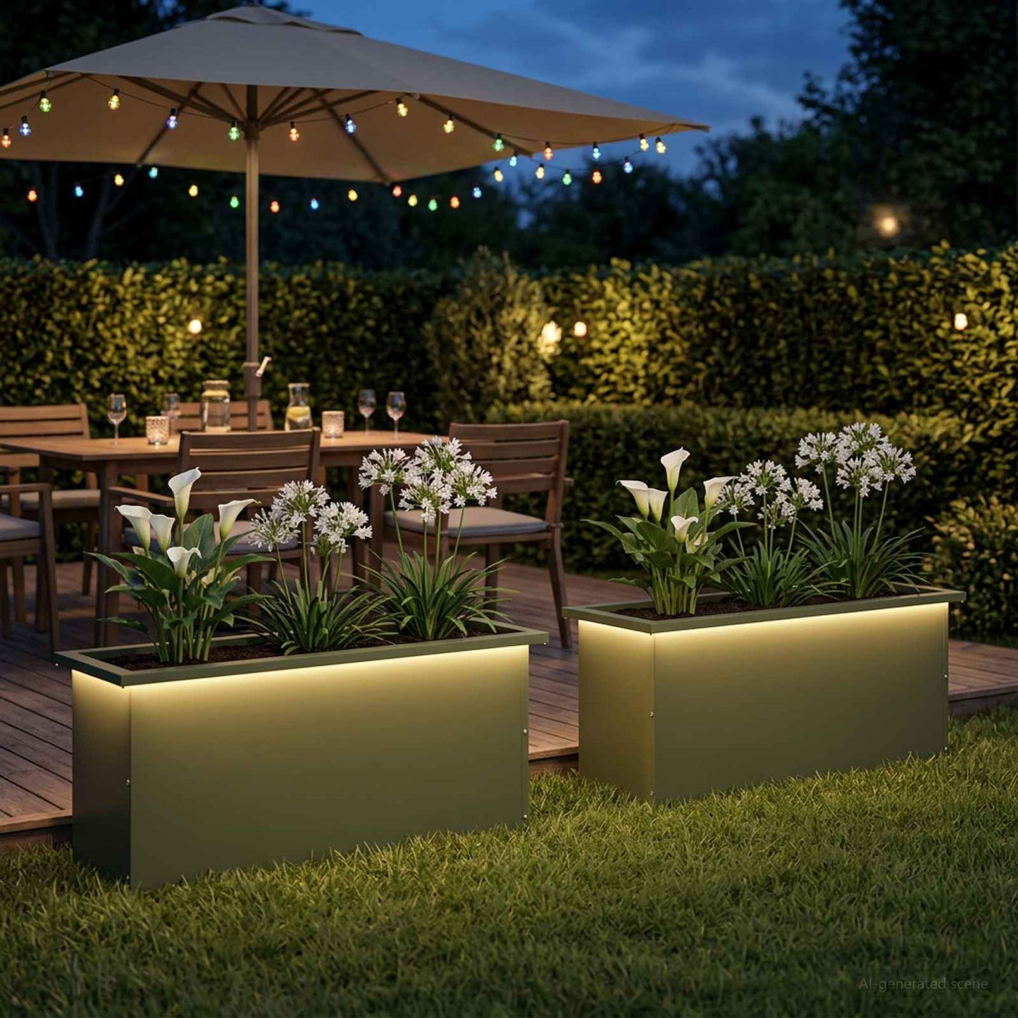 vidaXL Ζαρντινιέρα κήπου με LED 2 τμχ. Λαδί 30 × 100 × 30 εκ. Ατσάλι