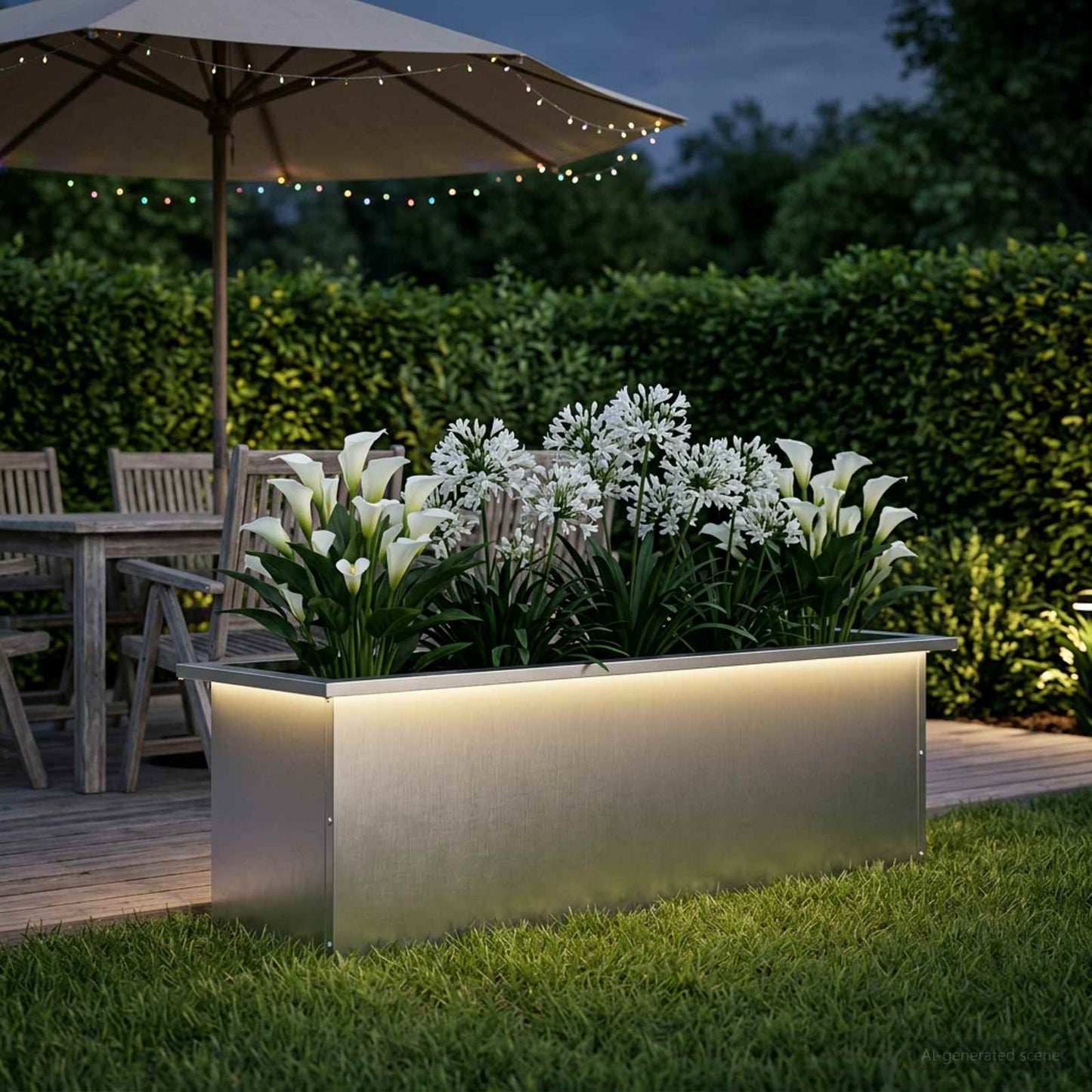 vidaXL Ζαρντινιέρα κήπου με LED Ασημί 30 × 100 × 30 εκ