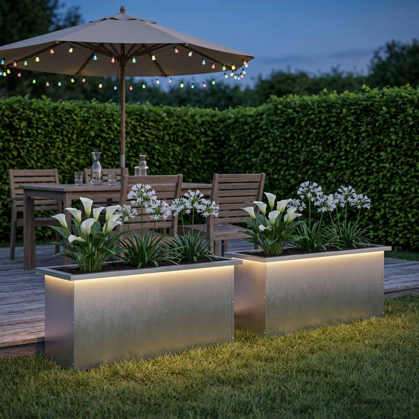 vidaXL Ζαρντινιέρα κήπου με LED 2 τμχ. Ασημί 30 × 100 × 30 εκ.