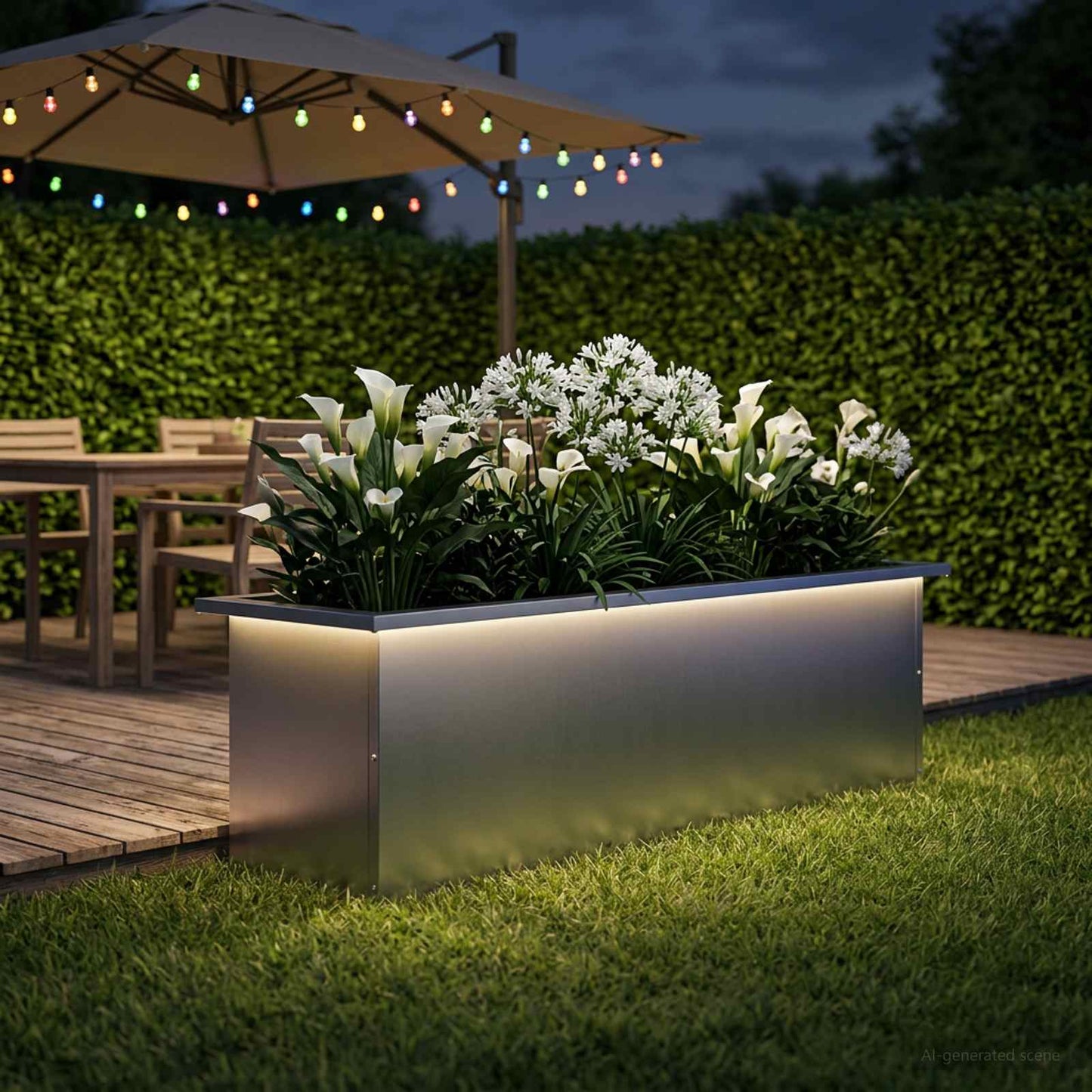 vidaXL Ζαρντινιέρα κήπου με LED Ασημί 30 × 100 × 30 εκ