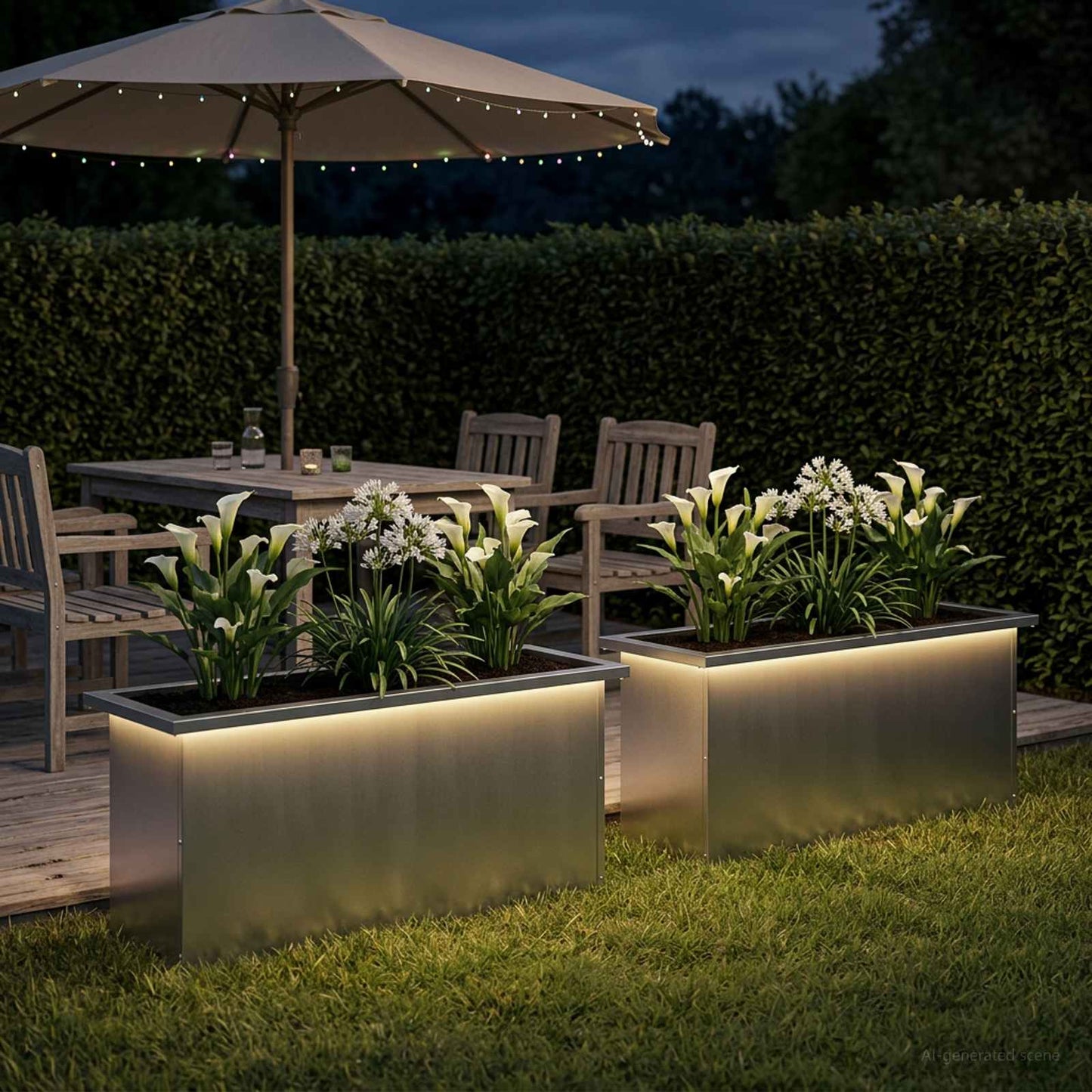 vidaXL Ζαρντινιέρα κήπου με LED 2 τμχ. Ασημί 30 × 100 × 30 εκ