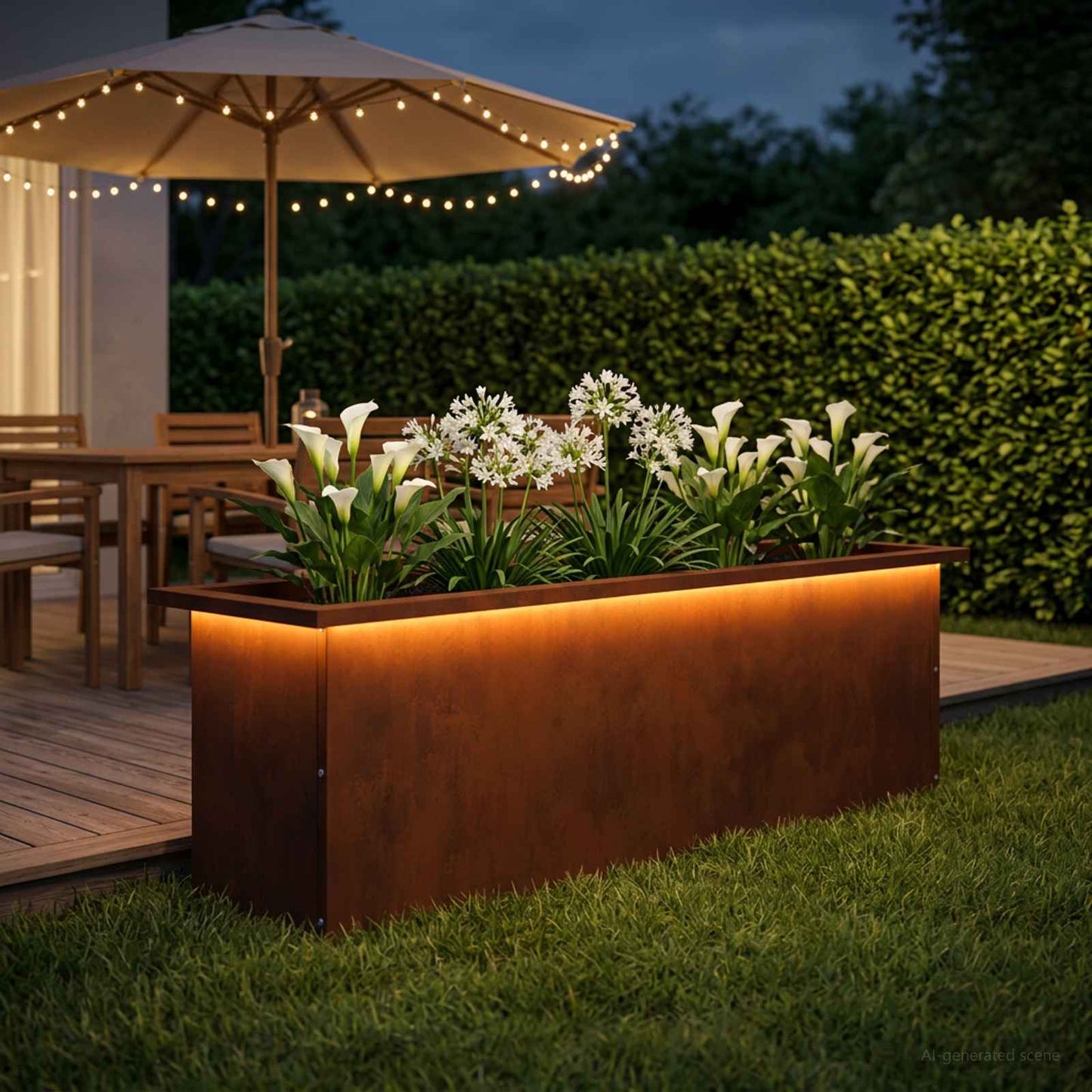vidaXL Ζαρντινιέρα κήπου με LED Σκ rusty 30 × 100 × 30 εκ