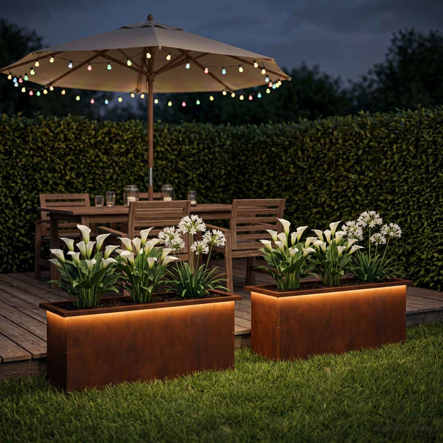 vidaXL Ζαρντινιέρα κήπου με LED 2 τμχ. Σκ rusty 30 × 100 × 30 εκ