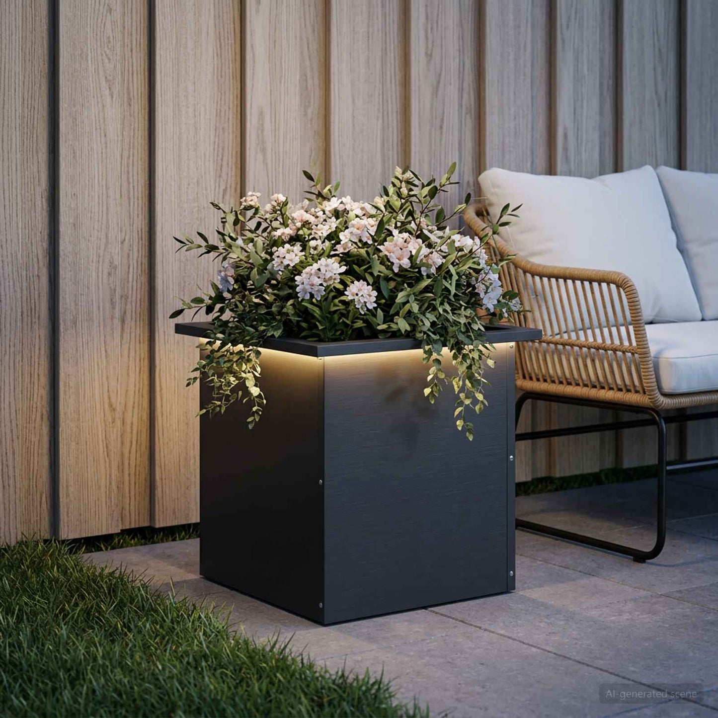 vidaXL Ζαρντινιέρα κήπου με LED Μαύρο 40 x 40 x 40 cm Ατσάλι